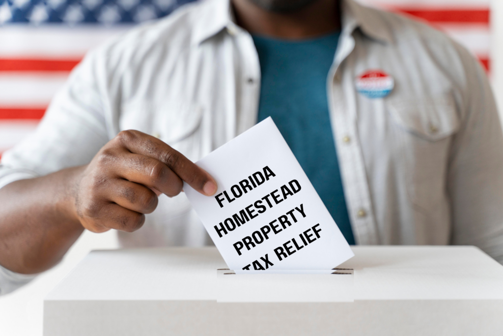 man casting ballot for property tax relief