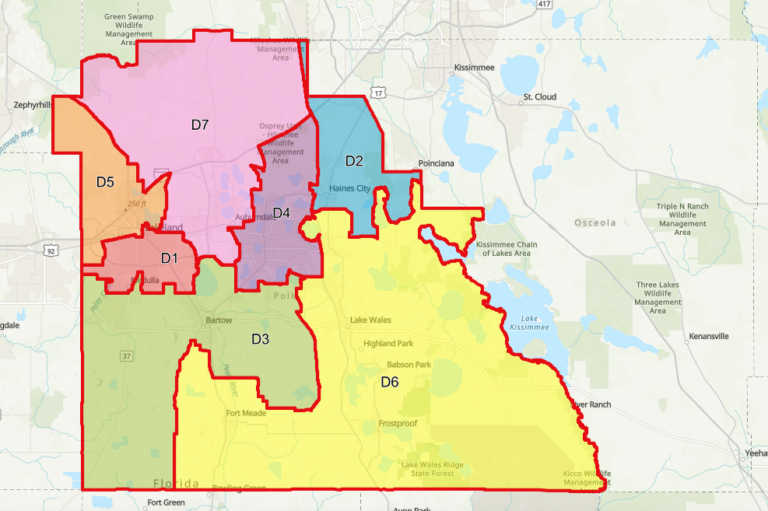 Map of Polk County with PCSB District Boundaries