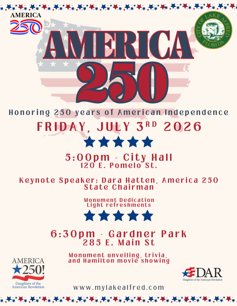 Lake Alfred to Unveil Revolutionary War Monument, Screen ‘Hamilton’ on July 3rd Celebration