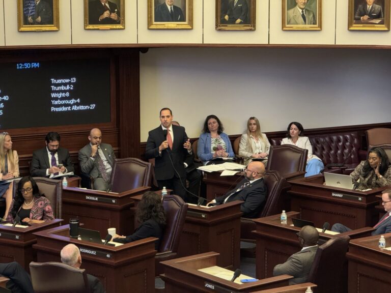 Sen. Bryan Avila closes on the resolution he sponsored to reduce property taxes during a special session on June 2, 2026. (Photo by Jay Waagmeester/Florida Phoenix)