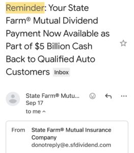 State Farm Dividend Information Email