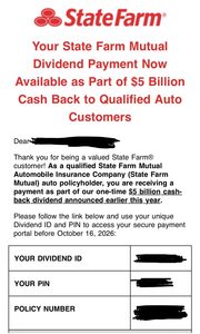 State Farm Dividend Payment Email