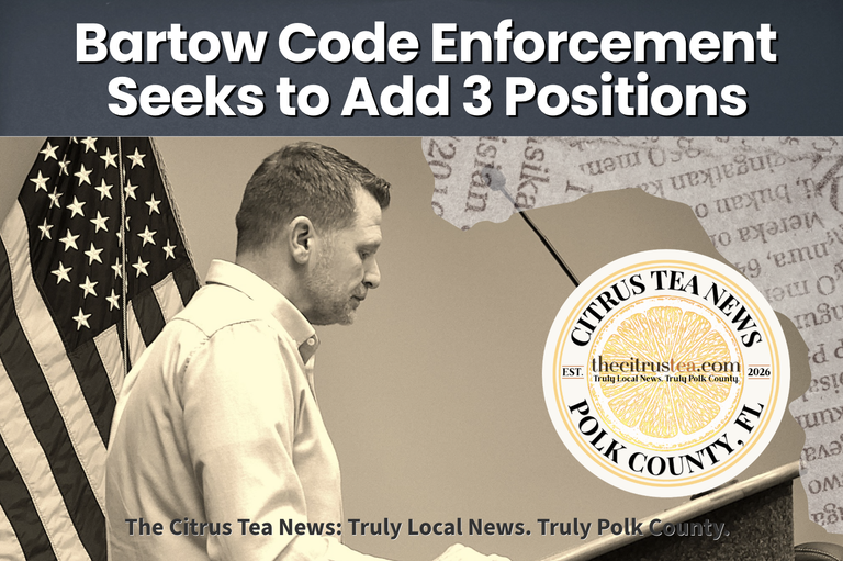 Assistant City Manager Tray Towles outlines the request to expand the Code Enforcement Department from three to six. Included is also rebranding the positions as Neighborhood Services Officers. Photo by Steve Steiner | The Citrus Tea News