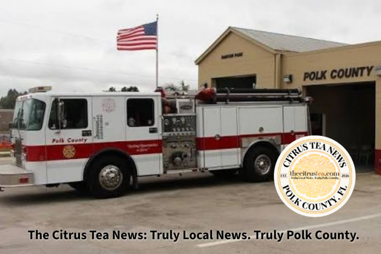 A Polk County Fire Rescue engine parked outside a Polk County
