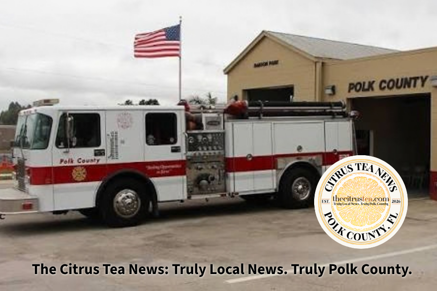 A Polk County Fire Rescue engine parked outside a Polk County