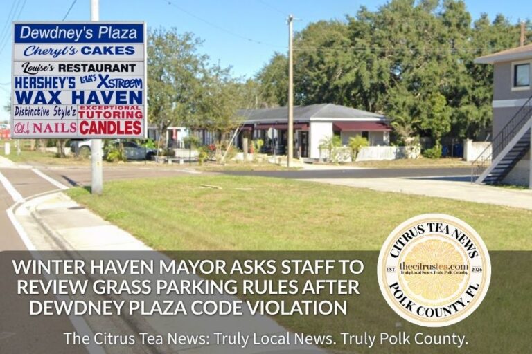 Overflow parking area at Dewdney Plaza in Winter Haven, Florida
