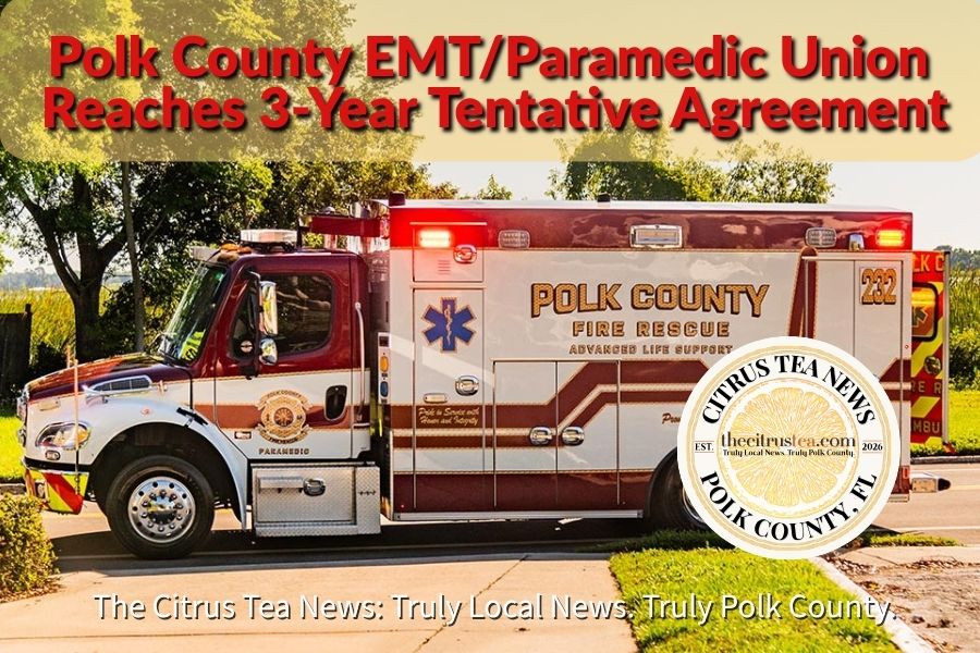 Polk County Fire Rescue ambulance parked outside a county fire station