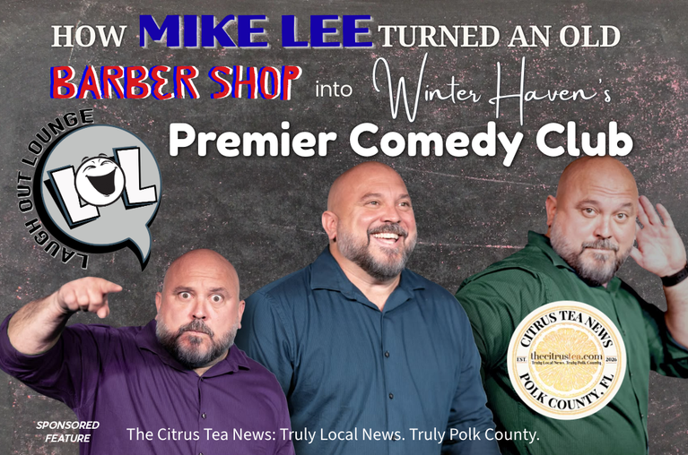 Mike Lee on stage at Laugh Out Lounge, the comedy club he owns in downtown Winter Haven, Florida