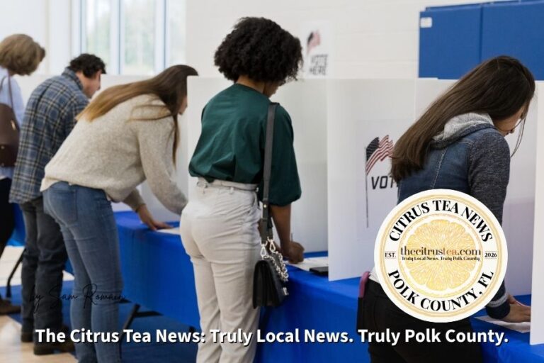 A Vote Here early voting sign outside a Polk County, Florida community center polling site